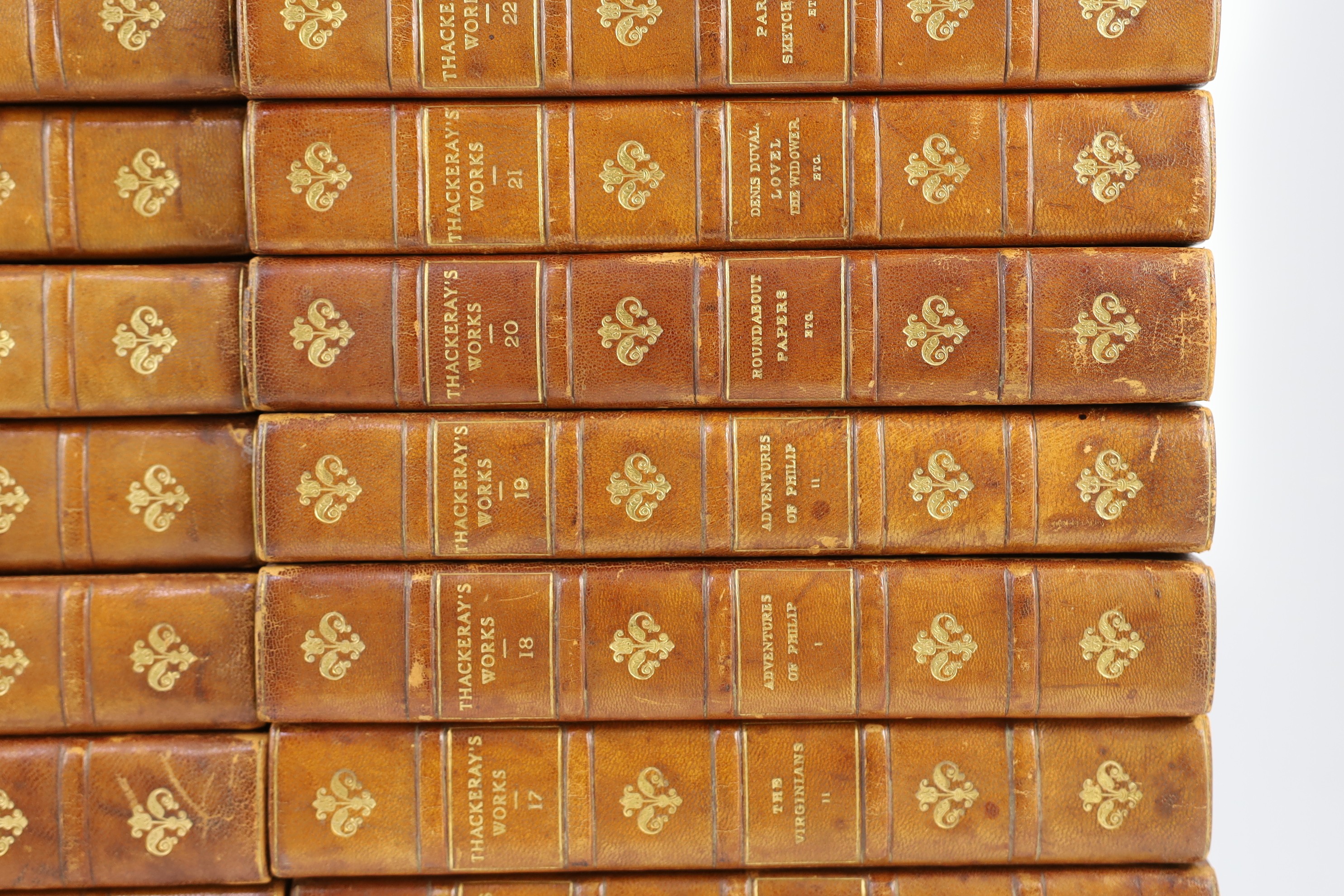 Thackeray, William Makepeace - The Centenary Biographical Edition, 26 vols. with biographical introductions by his daughter, Lady Ritchie. num. engraved plates and text illus.; earlier 20th century gilt ruled half morocc